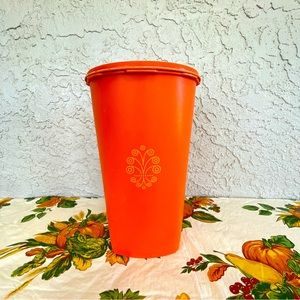 Tupperware Vintage 70s Tall Snack Keeper Canister in Harvest Orange